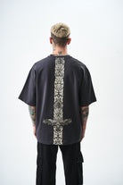 Erkek Feel Nakış Detaylı Oversize T-Shirt Füme