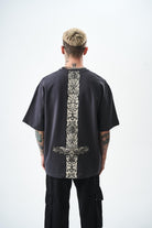 Erkek Feel Nakış Detaylı Oversize T-Shirt Füme