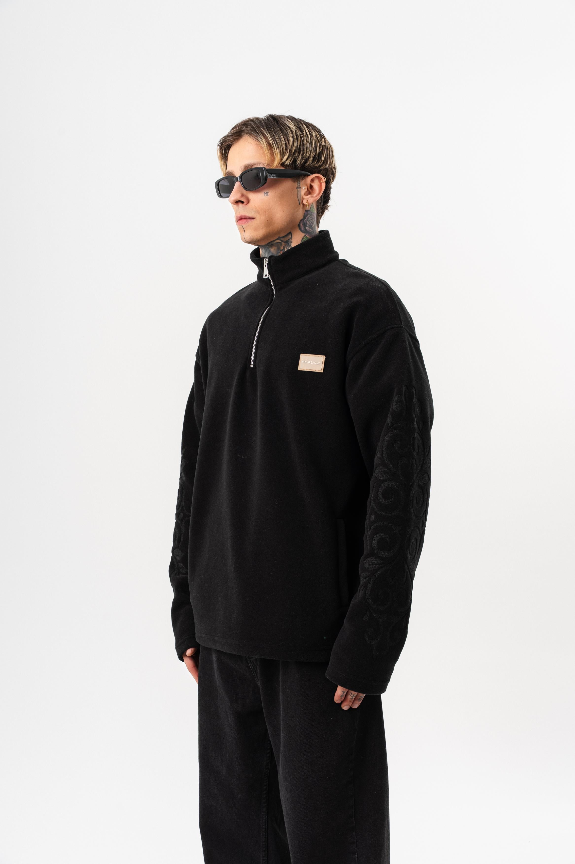 Erkek Ffb Yarım Fermuarlı Oversize Polar Ceket Siyah