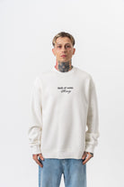 Erkek Memory Baskılı Bisiklet Yaka Oversize Sweatshirt Ekru