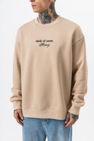 Erkek Memory Baskılı Bisiklet Yaka Oversize Sweatshirt Bej