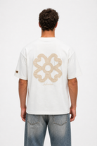 Erkek Nakış Detaylı Oversize T-Shirt Ekru