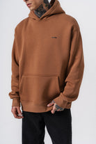 Erkek Respire Yazı Detaylı Kapüşonlu Basic Oversize Hoodie Kahve