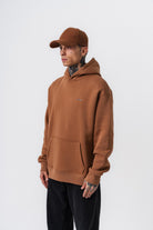 Erkek Respire Yazı Detaylı Kapüşonlu Basic Oversize Hoodie Kahve