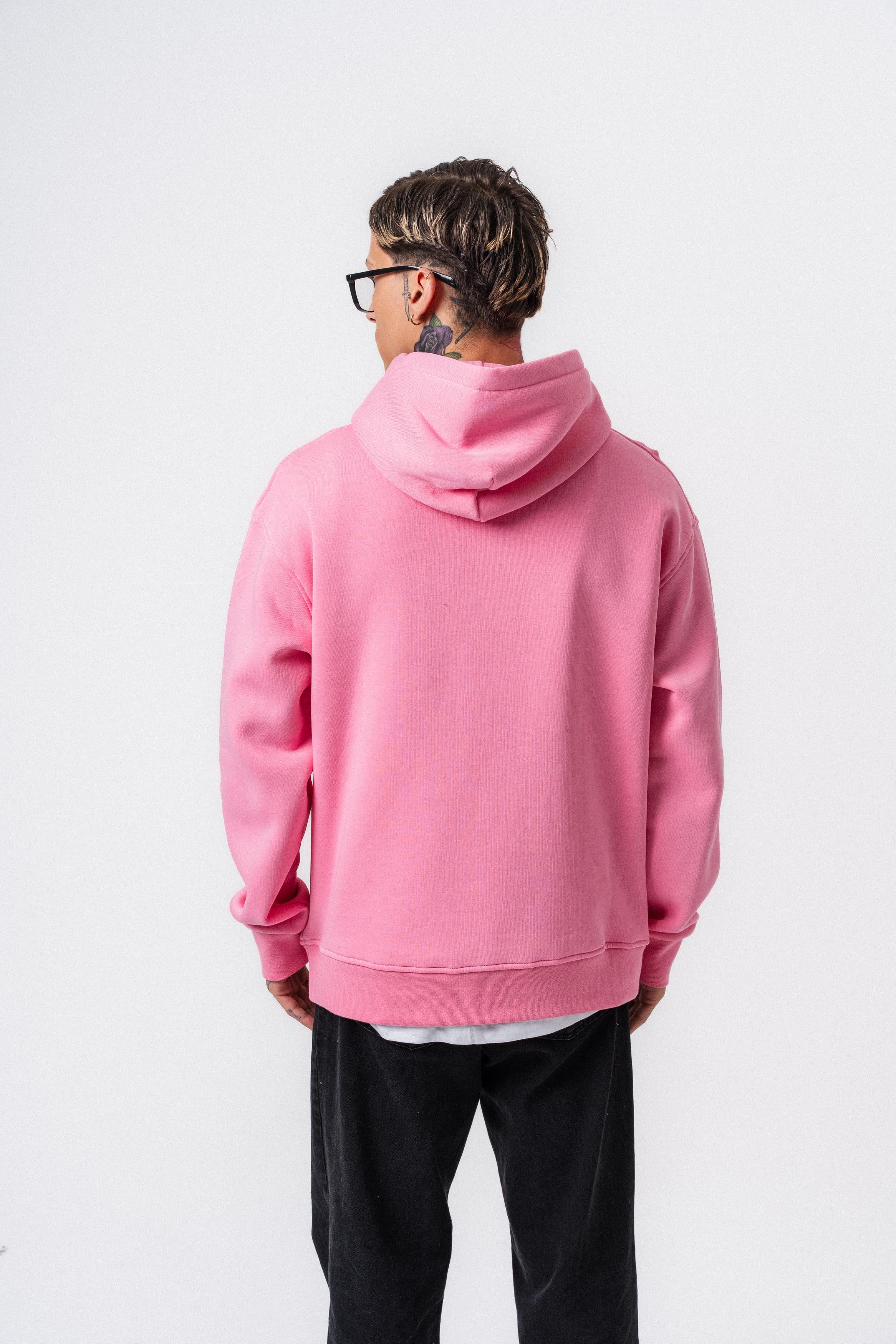 Erkek Respire Yazı Detaylı Kapüşonlu Basic Oversize Hoodie Pembe