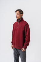 Erkek Respire Yazı Detaylı Yarım Fermuarlı Basic Sweatshirt Bordo