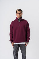 Erkek Respire Yazı Detaylı Yarım Fermuarlı Basic Sweatshirt Vişne