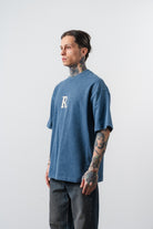 Erkek Revere Nakışlı Yıkamalı Oversize T-Shirt Lacivert