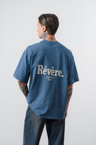 Erkek Revere Nakışlı Yıkamalı Oversize T-Shirt Lacivert