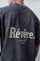 Erkek Revere Nakışlı Yıkamalı Oversize T-Shirt Füme