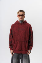Erkek Root Deep Baskılı Yıkamalı Kapüşonlu Oversize Hoodie Bordo