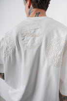Erkek Rosette Nakış Detaylı Oversize T-Shirt Ekru