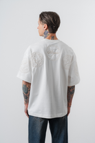 Erkek Rosette Nakış Detaylı Oversize T-Shirt Ekru