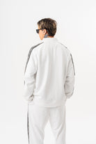 Erkek Şerit Detaylı Dik Yaka Doubleface Zip Oversize Sweatshirt Ekru