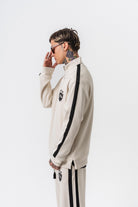 Erkek Şerit Detaylı Yarım Fermuarlı Modal Sweatshirt Ekru