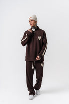 Erkek Şerit Detaylı Yarım Fermuarlı Modal Sweatshirt Kahve