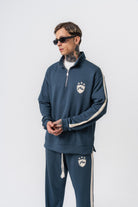 Erkek Şerit Detaylı Yarım Fermuarlı Modal Sweatshirt Petrol