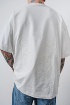 Erkek Spiral Nakış Detaylı Oversize T-Shirt Ekru
