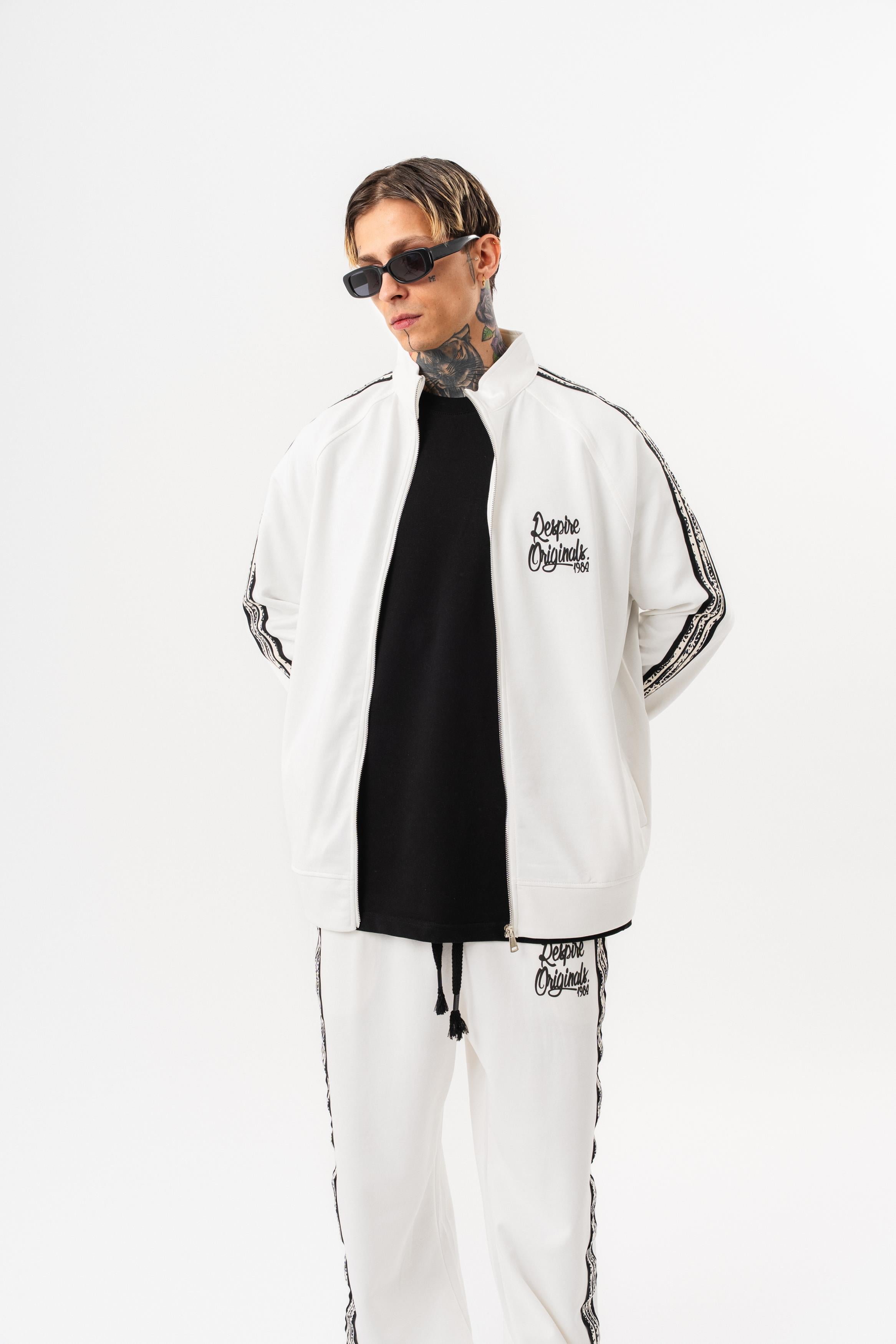 Erkek Splash Şerit Detaylı Dik Yaka Doubleface Zip Oversize Sweatshirt Ekru