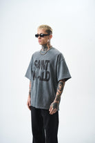Erkek Star Baskılı Yıkamalı Oversize T-Shirt Gri