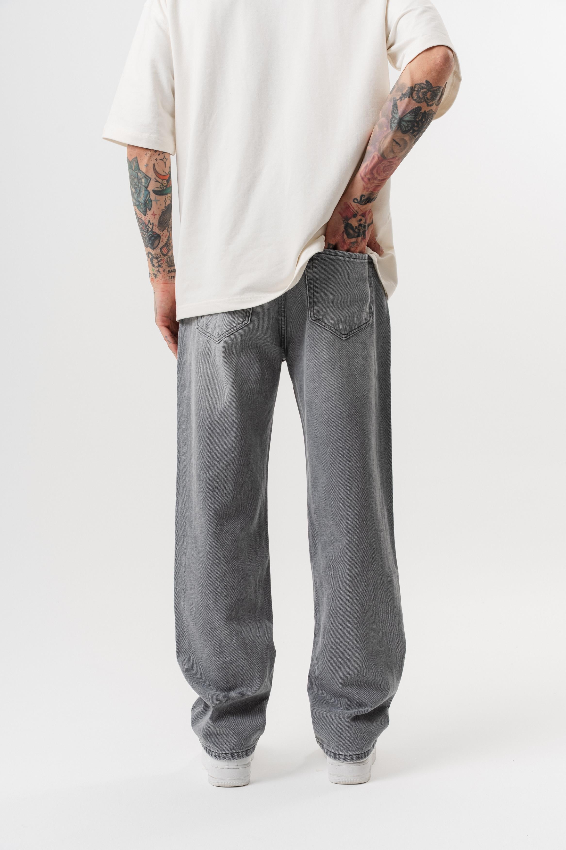 Erkek Washed Baggy Pantolon Açık Gri