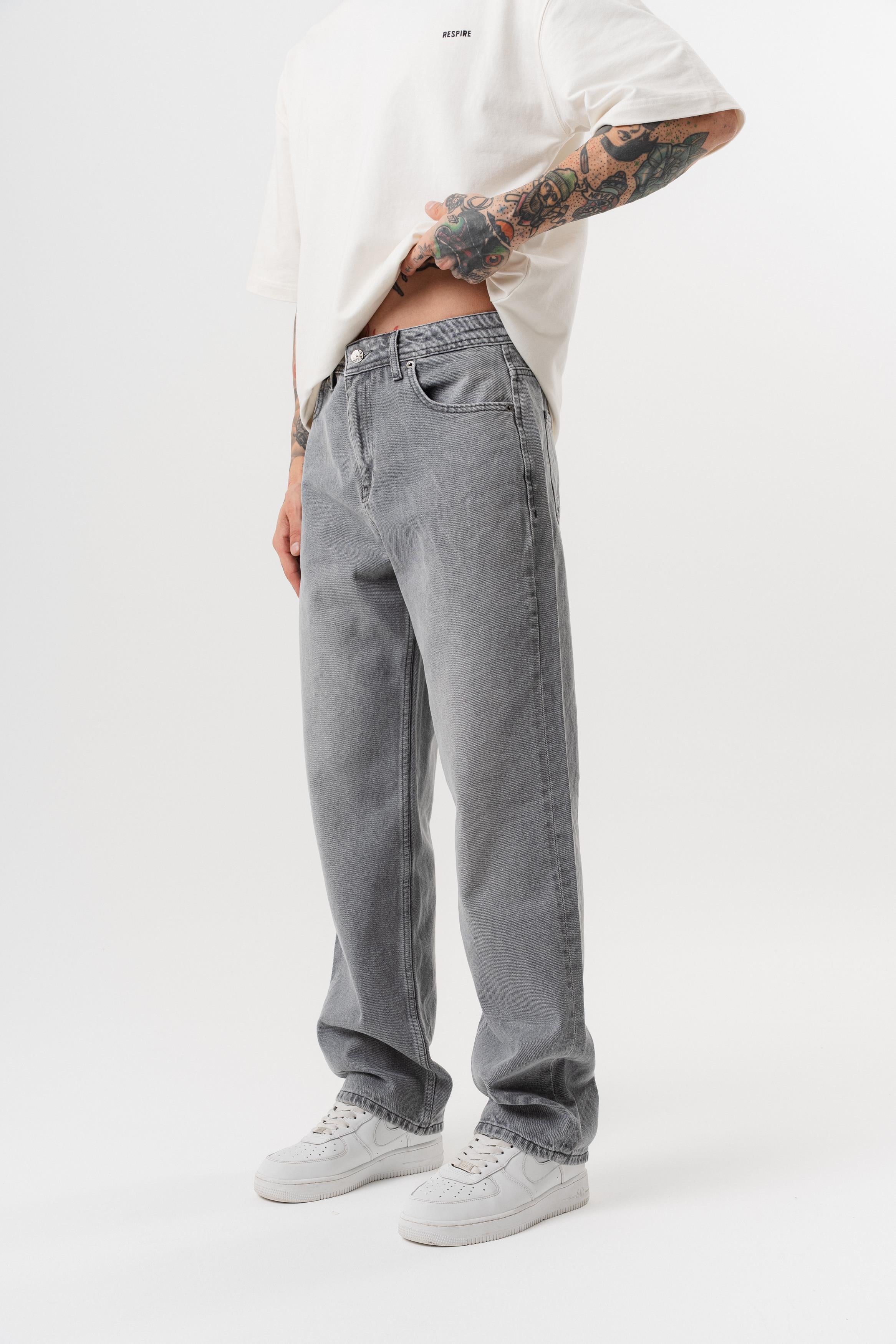 Erkek Washed Baggy Pantolon Açık Gri
