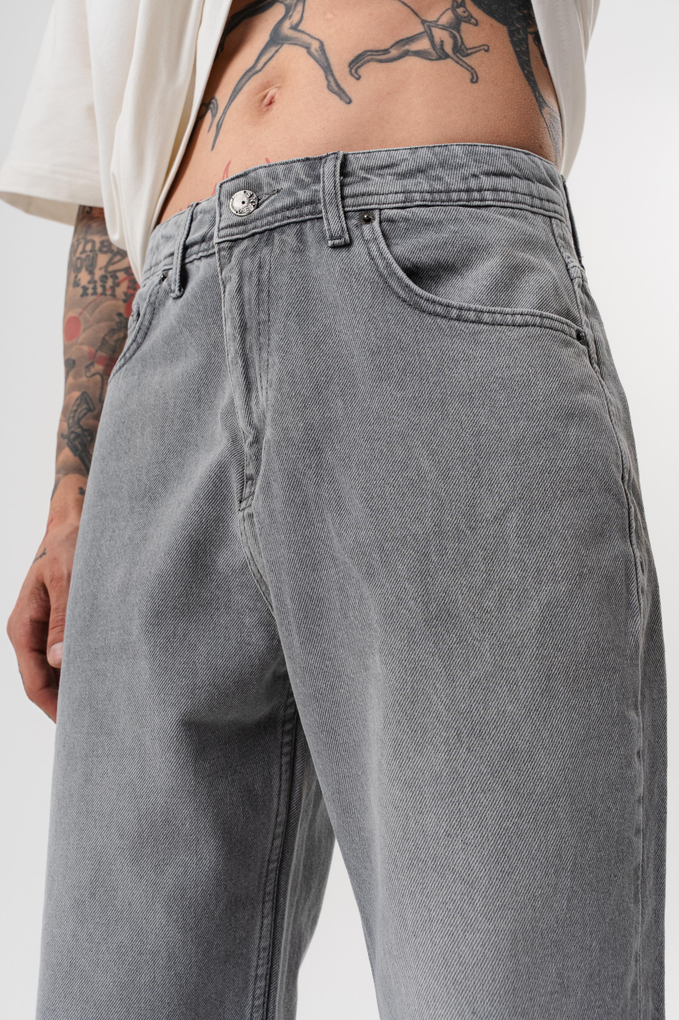 Erkek Washed Baggy Pantolon Açık Gri
