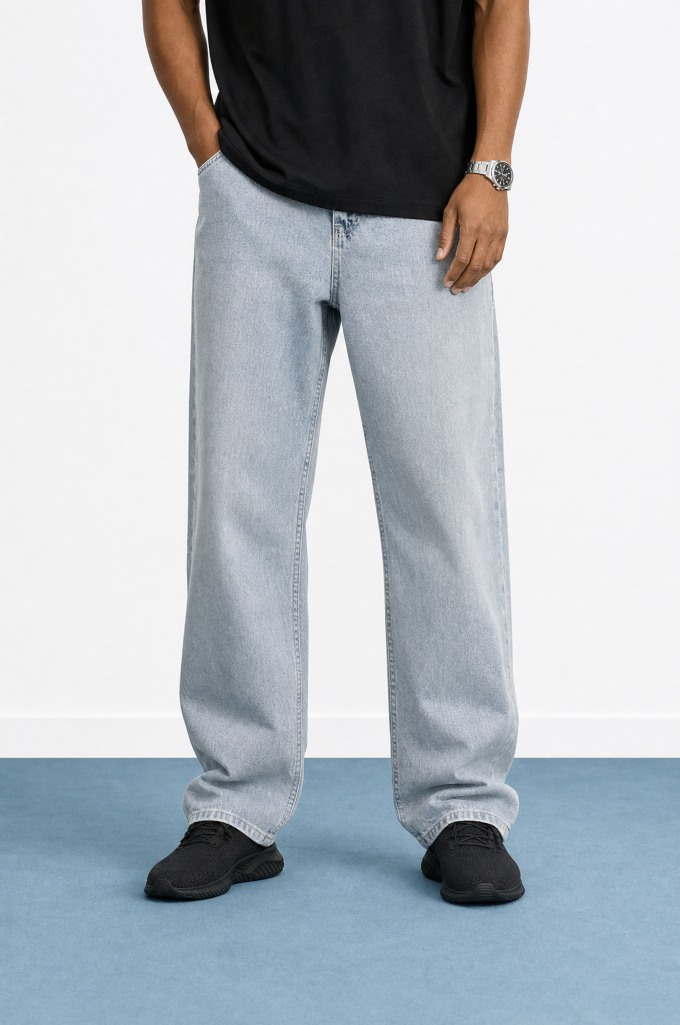 Erkek Washed Baggy Pantolon Buz Mavi