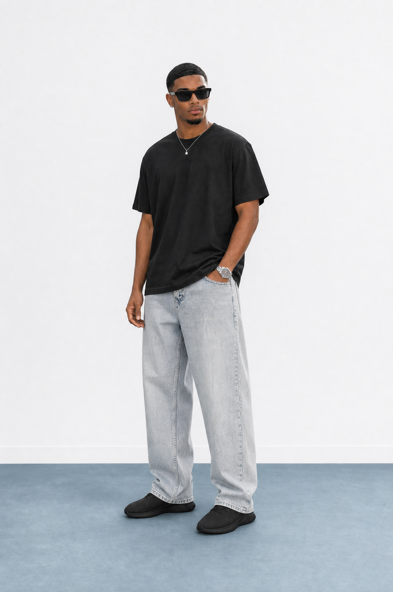 Erkek Washed Baggy Pantolon Buz Mavi