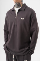 Erkek Yarım Fermuarlı Modal Sweatshirt Füme