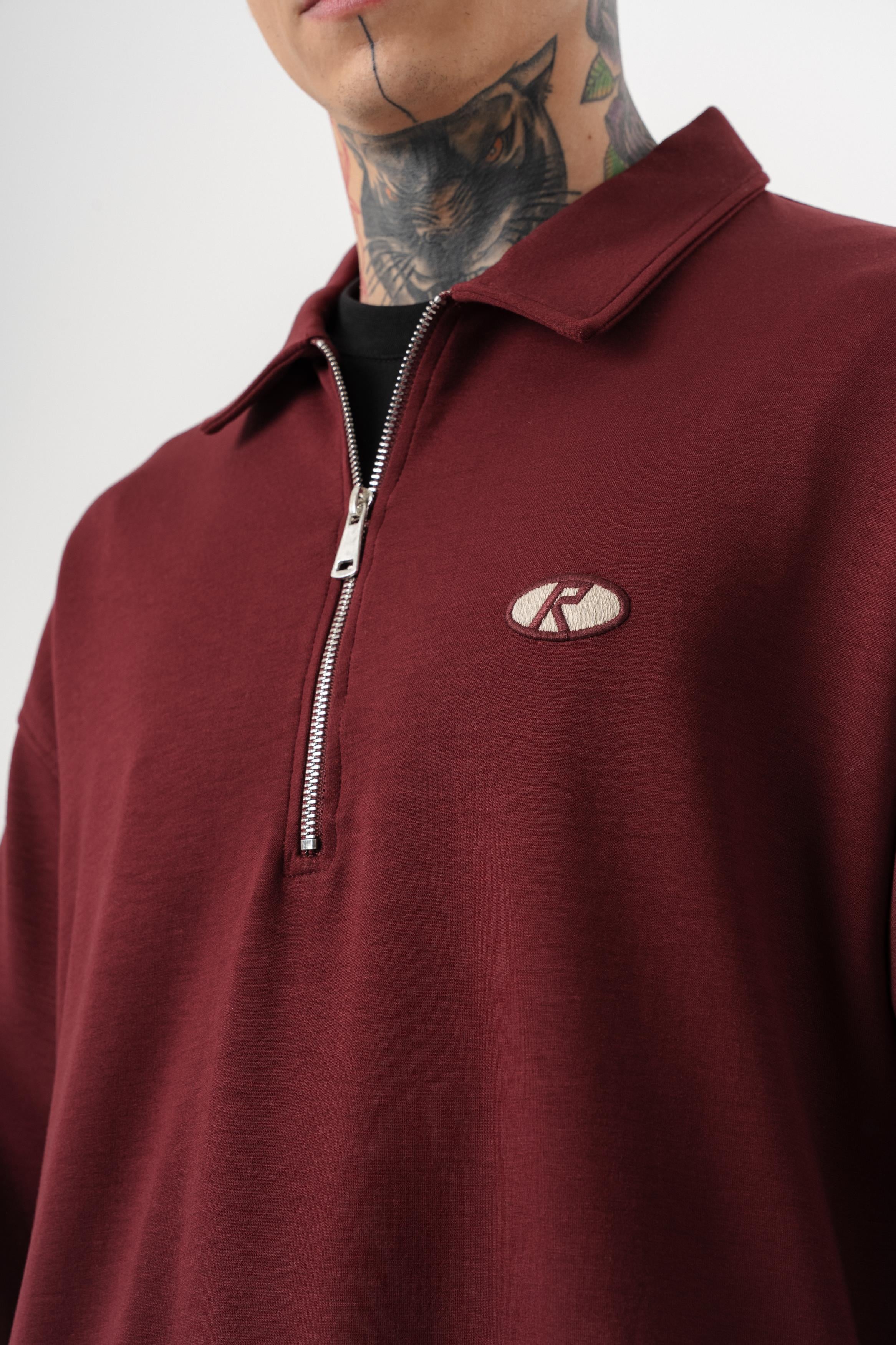 Erkek Yarım Fermuarlı Modal Sweatshirt Vişne