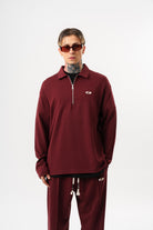 Erkek Yarım Fermuarlı Modal Sweatshirt Vişne