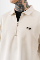 Erkek Yarım Fermuarlı Modal Sweatshirt Ekru