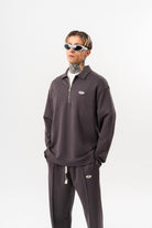Erkek Yarım Fermuarlı Modal Sweatshirt Füme