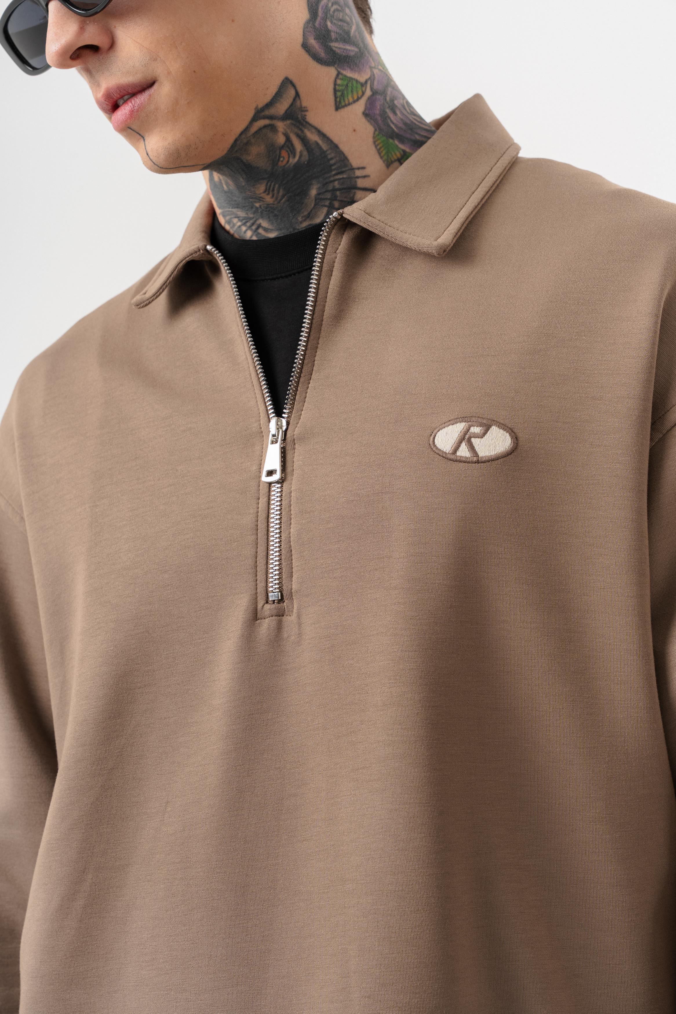 Erkek Yarım Fermuarlı Modal Sweatshirt Vizon