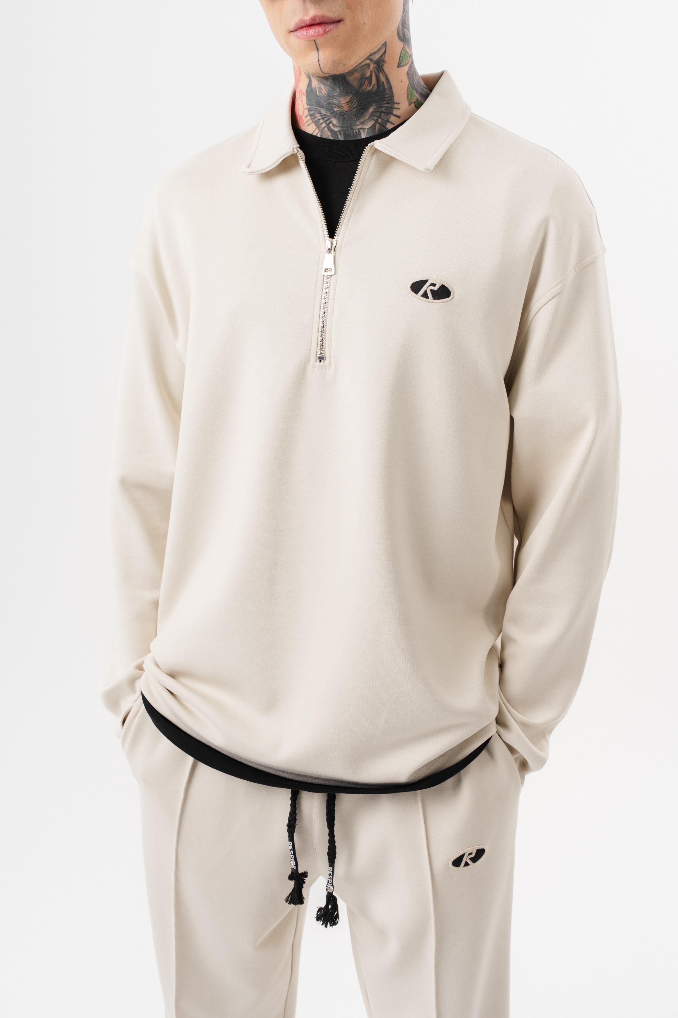 Erkek Yarım Fermuarlı Modal Sweatshirt Ekru
