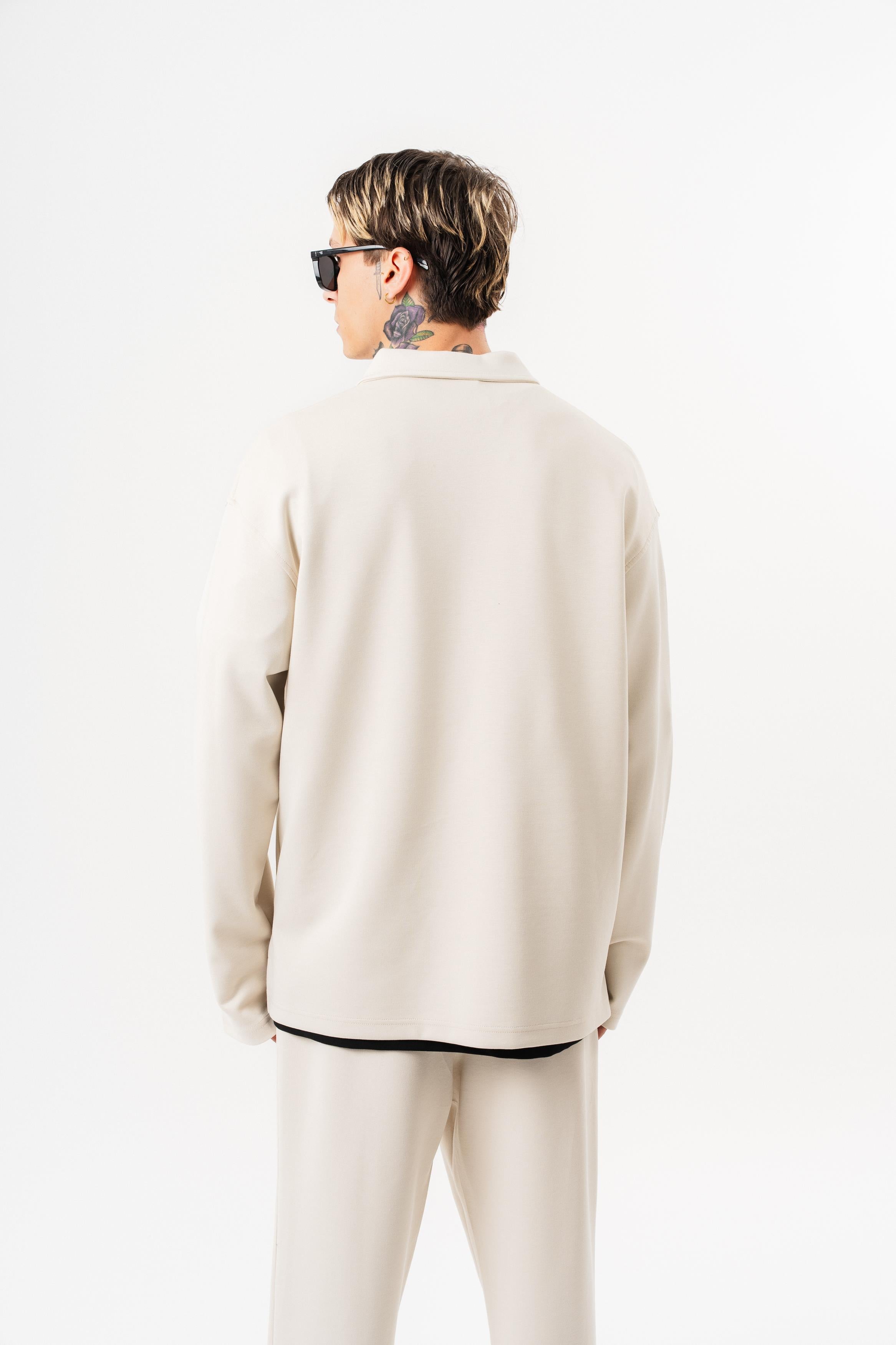 Erkek Yarım Fermuarlı Modal Sweatshirt Ekru