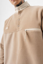 Erkek Düğme Detaylı Oversize Polar Sweatshirt Bej
