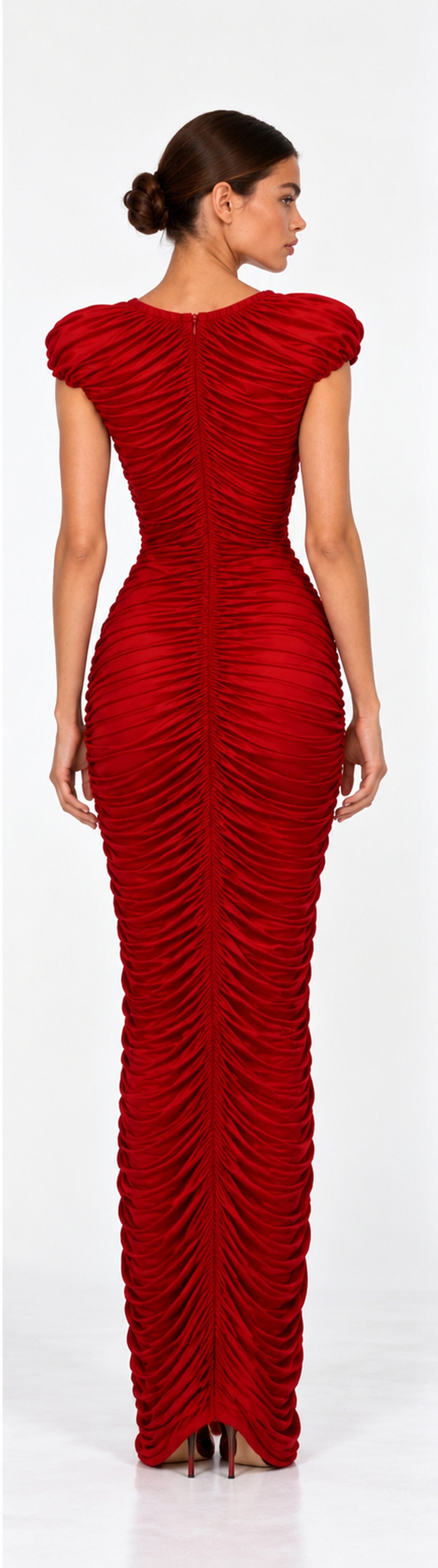 Eye-Clasp Ruched Maxi Dress