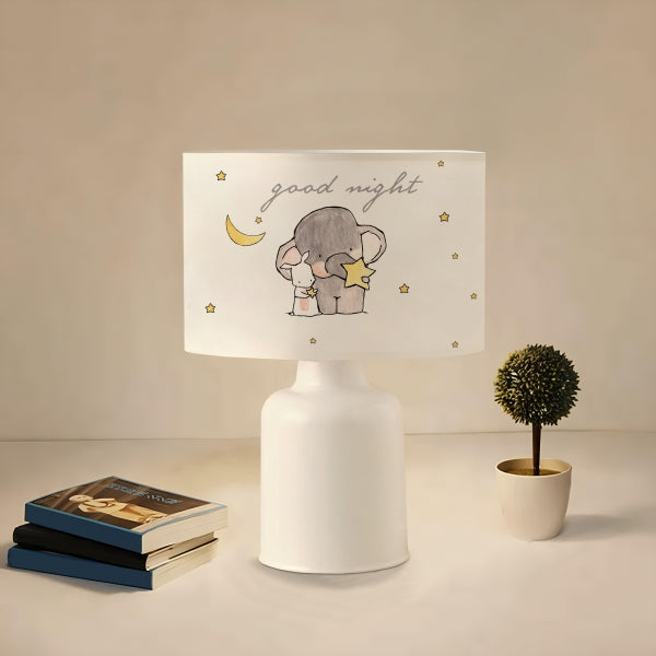 Kumaş Baskılı Fil Desenli Çocuk Odası Abajur Lamba 
