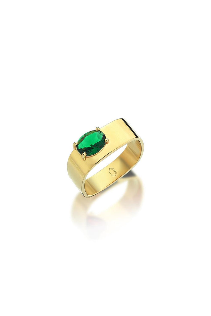 Jurome | Green Stone Slim Plate Ring | Milagron
