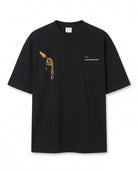 Spagetti Grafik Baskılı Siyah Oversize T-Shirt
