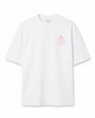 Pembe Gül Baskılı Ekru Oversize T-Shirt