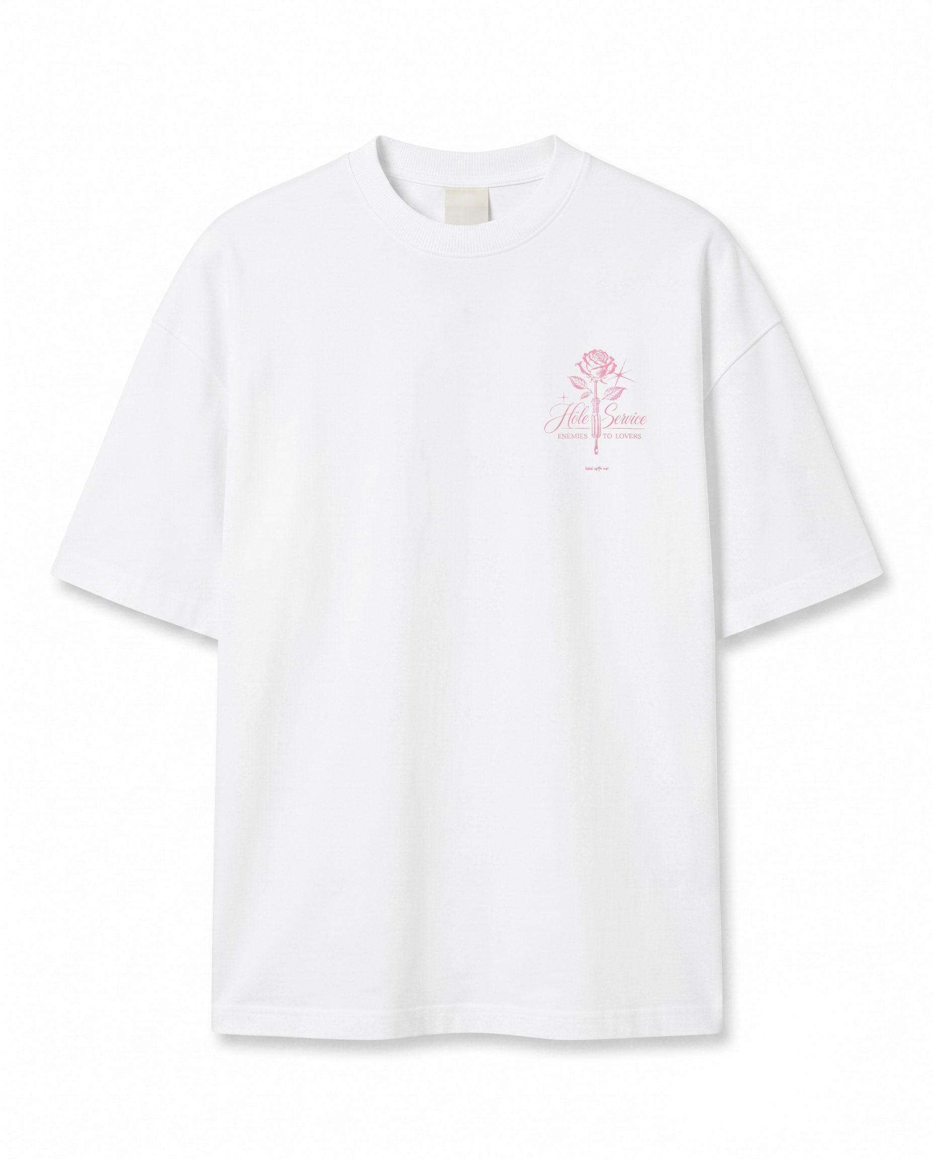 Pembe Gül Baskılı Ekru Oversize T-Shirt