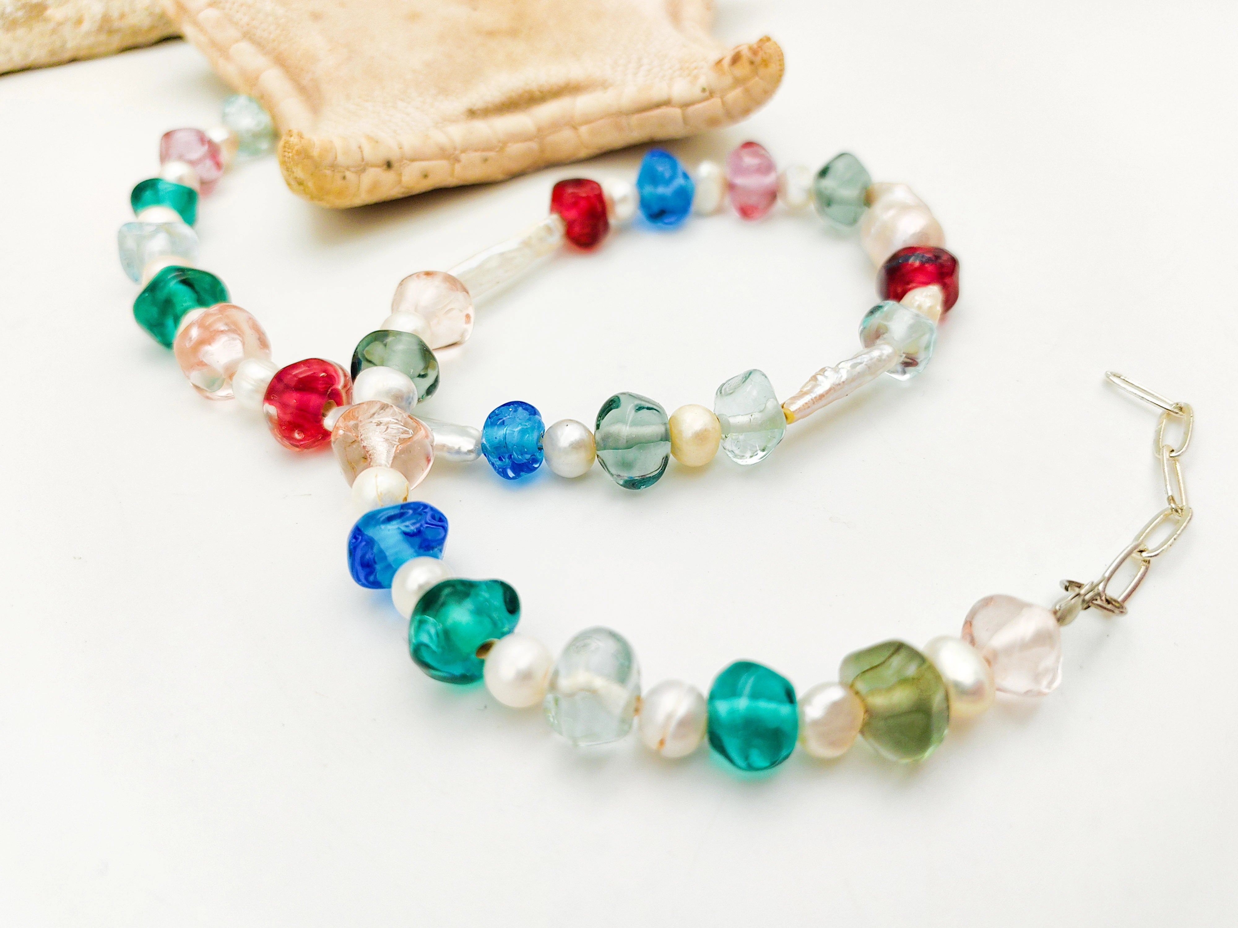 Murano Cam Ve İNci Kolye Choker