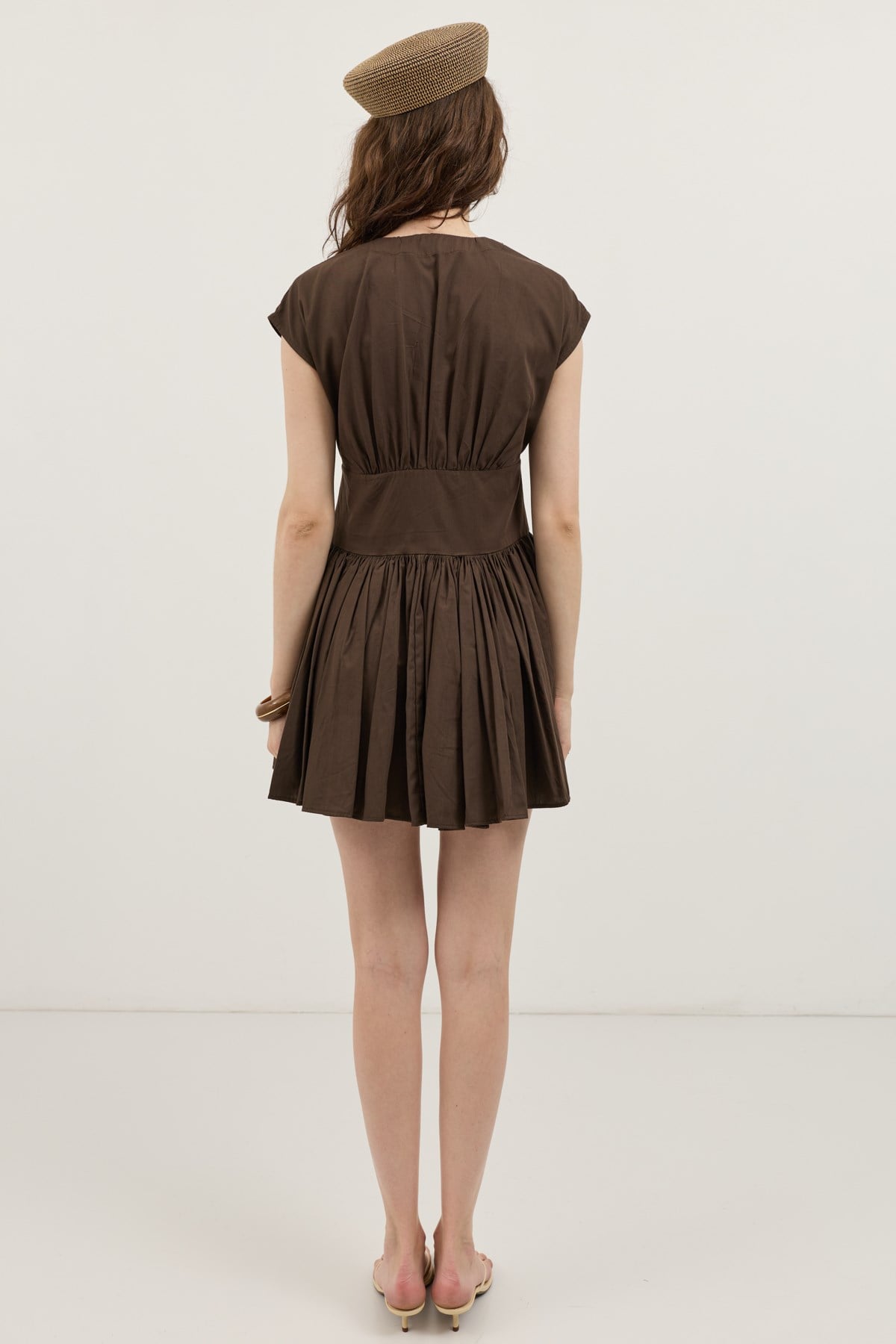 Antioch Kahve Mini Poplin Kadın Elbise