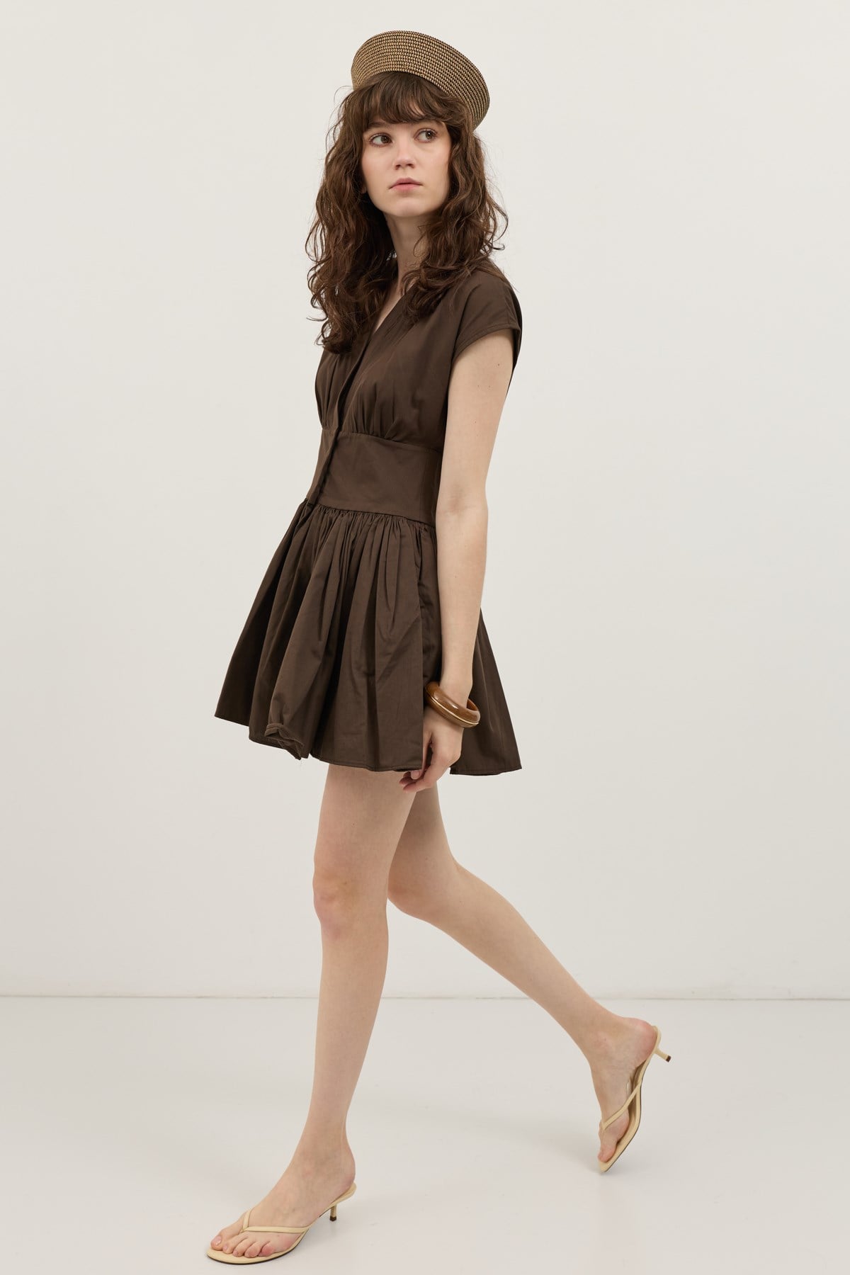 Antioch Kahve Mini Poplin Kadın Elbise