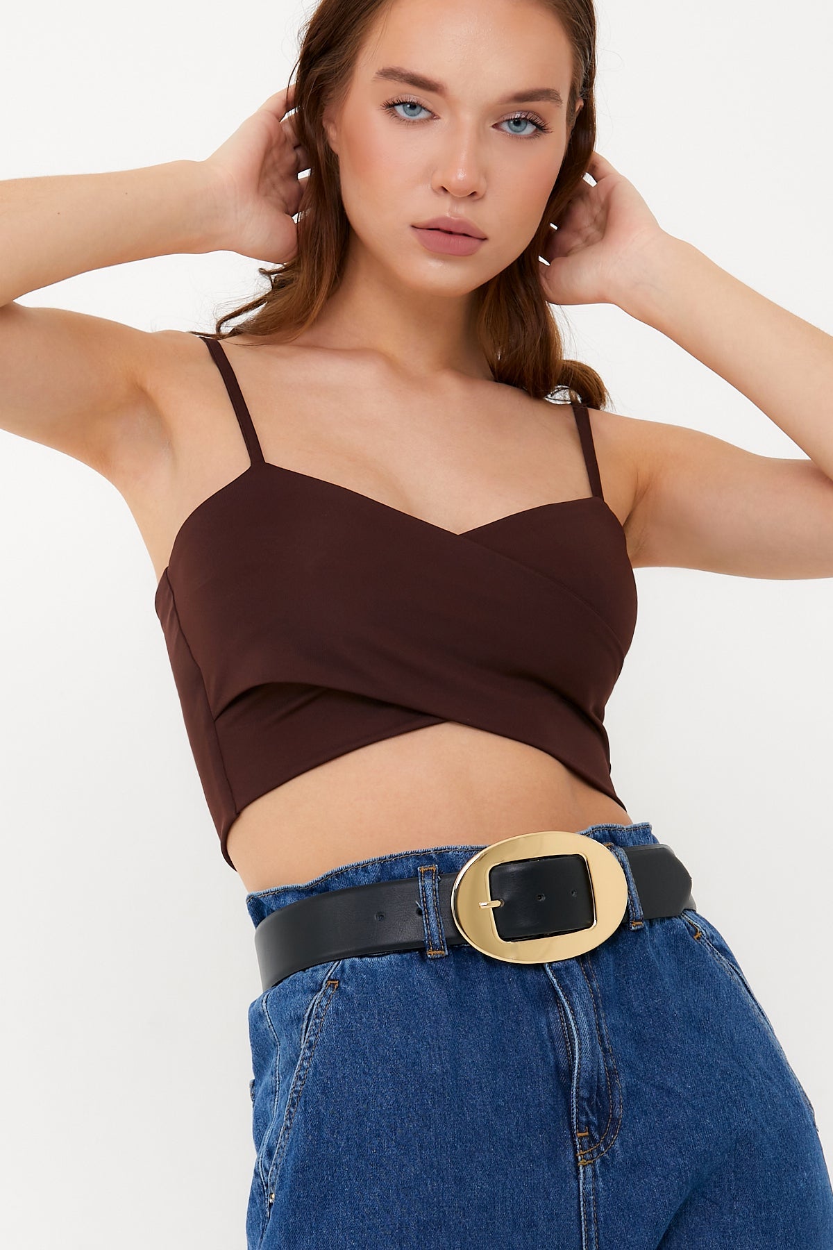 Dione Çapraz Askılı Crop Top | Kahverengi
