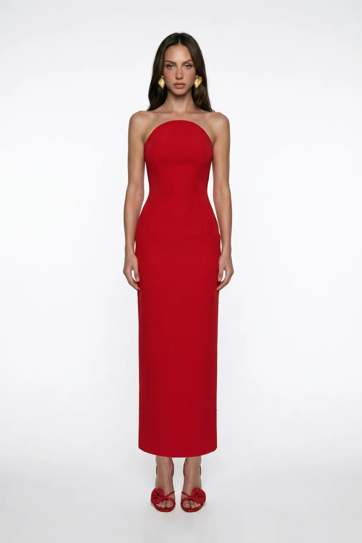 Kirmizi Korse Detayli Krep MiDi Bodycon ElbiSe