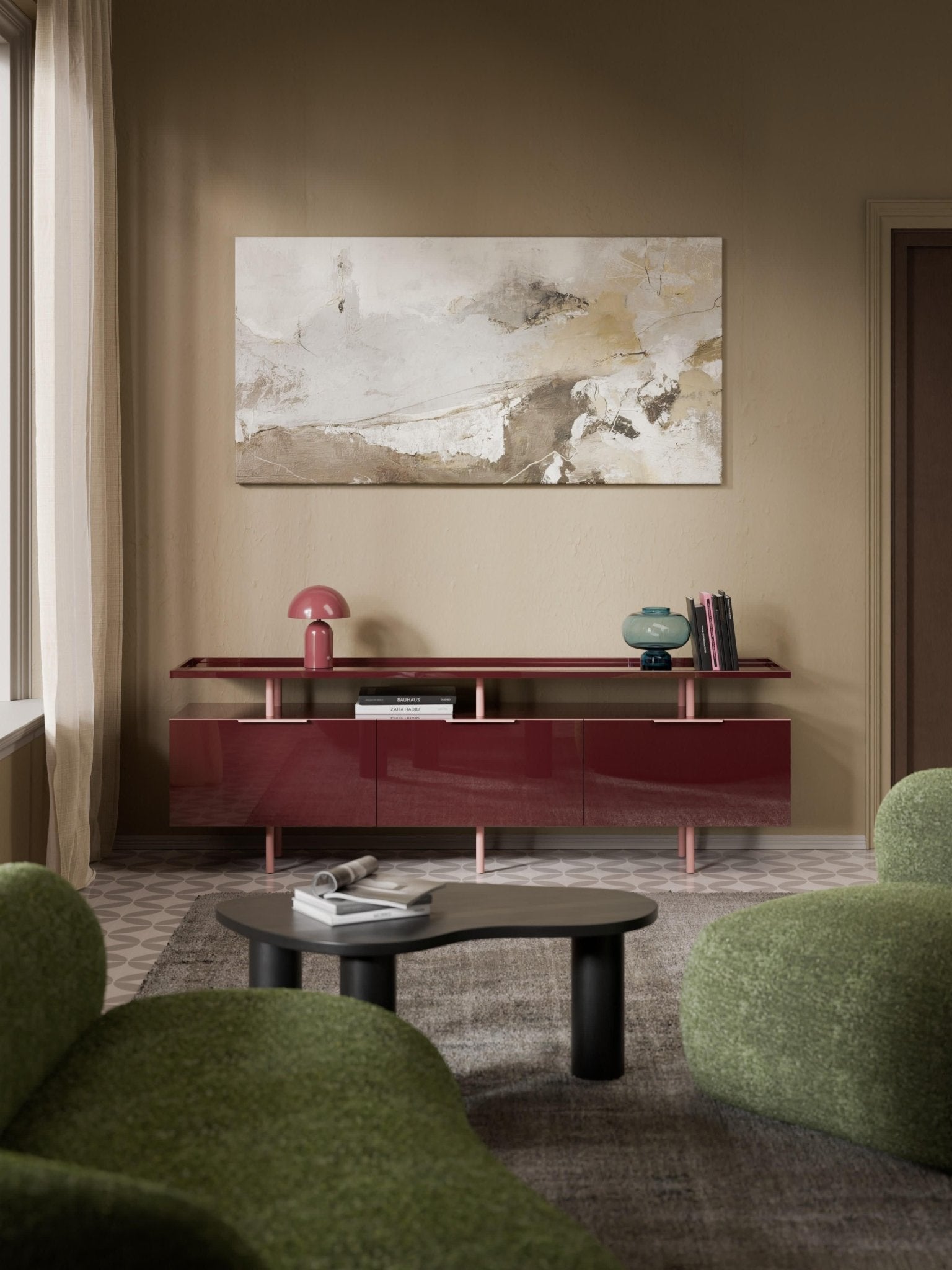 Lennie Yüksek Parlaklıklı Modern Dressoir Bordeaux 180Cm